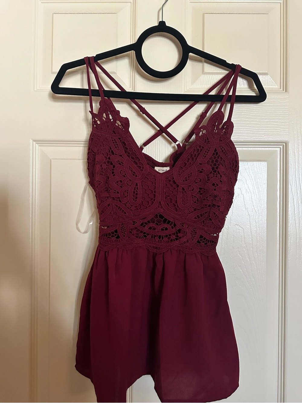 Lace Bodice Strappy Romper in Burgundy